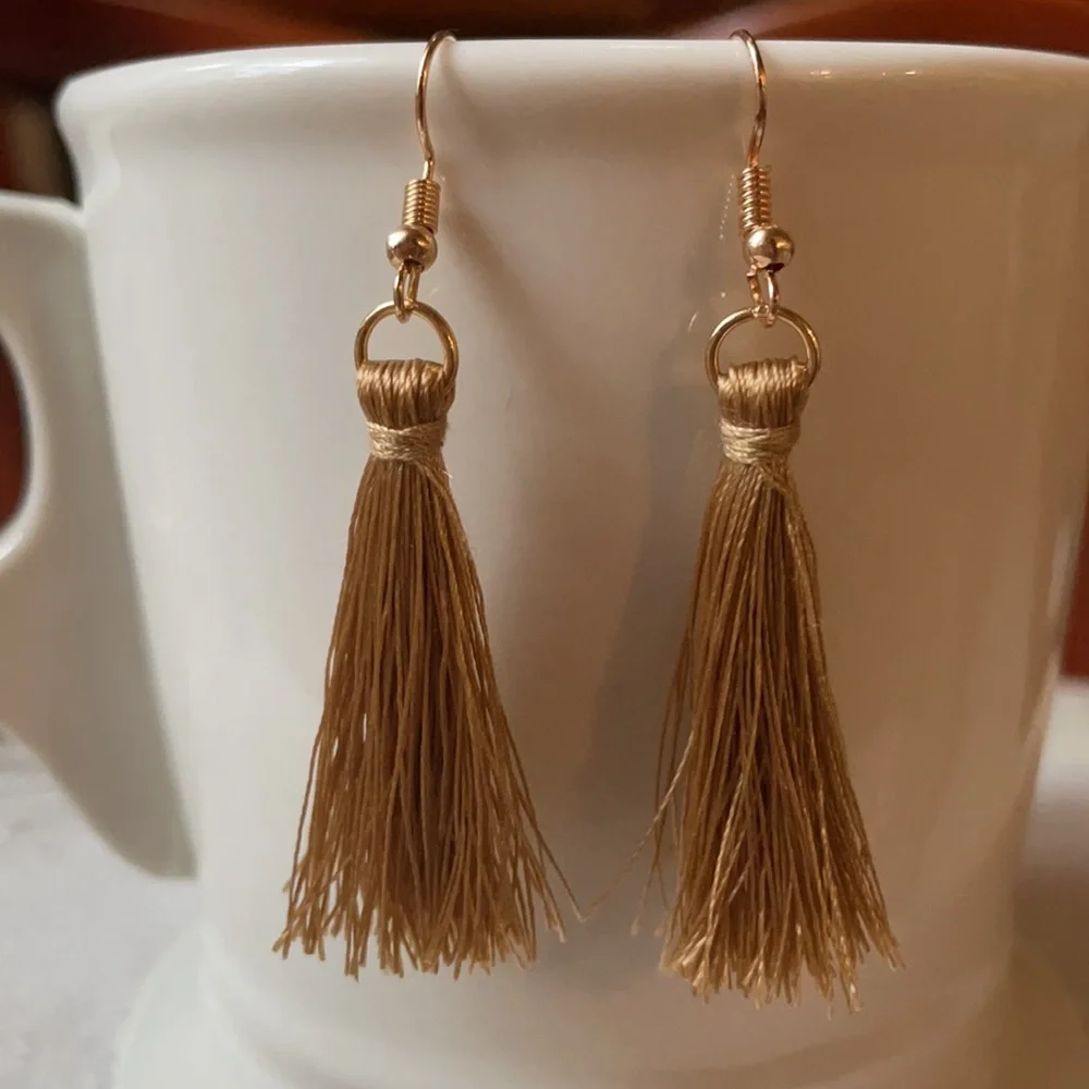 Light brown tassel drop earrings